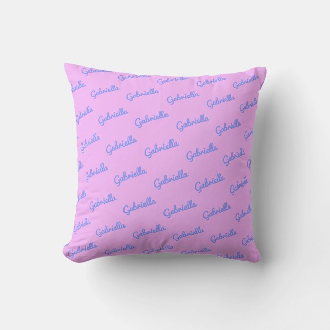 Coussin Nom personnalisé en écriture cursive rose et viole (Recto)
