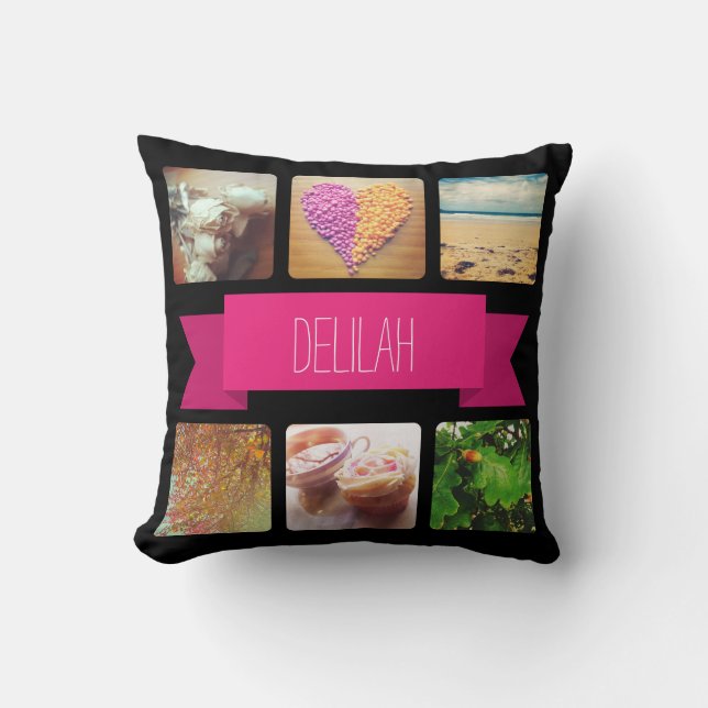 Coussin Nom personnalisé et Instagram photo (Recto)
