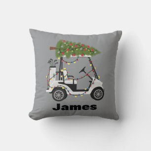 Coussin Nom personnalisé Golfeur Noël Golf Cart Cadeau de