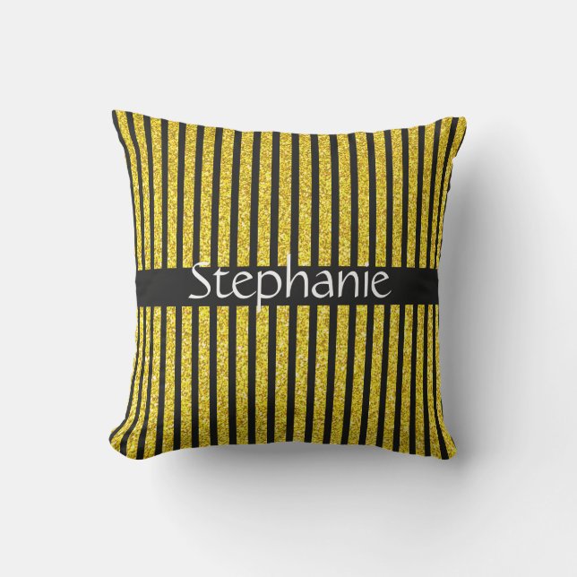 Coussin Nom personnalisé Grilles Black Gold Parties scinti (Recto)