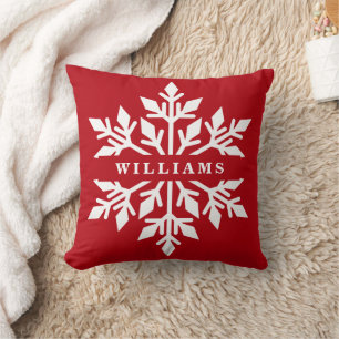 Coussin Nom personnalisé Gros flocon blanc et rouge