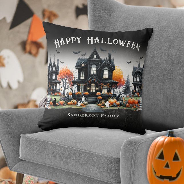 Coussin Nom personnalisé Happy Halloween (Personalized Name Happy Halloween Throw Pillow)