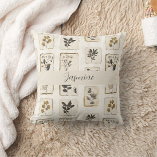 Coussin Nom personnalisé Illustration vintage d'herbe Co