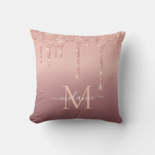 Coussin Nom personnalisé Lettre Rose Parties scintillant o