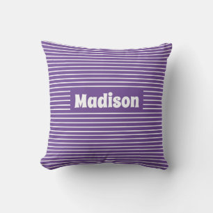 Coussin Nom personnalisé mignon Simple Stripes Purple et B
