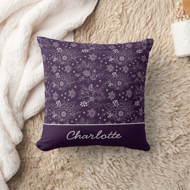 Coussin Nom personnalisé motif fleuri et transparent (Couverture)