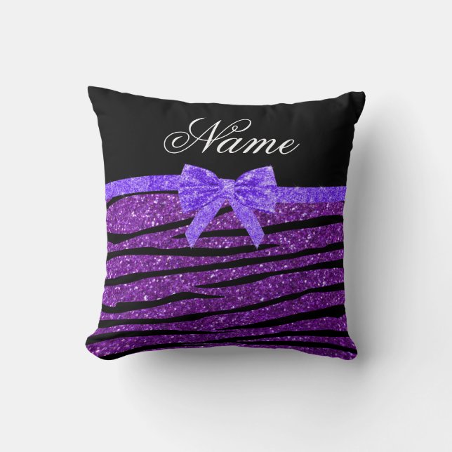 Coussin Nom personnalisé parties scintillant violette zèbr (Recto)