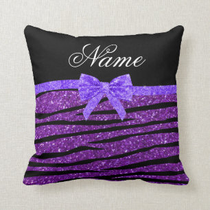 Coussin Nom personnalisé parties scintillant violette zèbr
