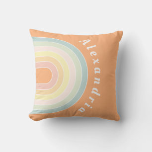 Coussin Nom personnalisé Pastel Rainbow Retro