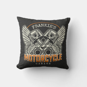 Coussin Nom personnalisé Pistons Wings Motorcycle Garage