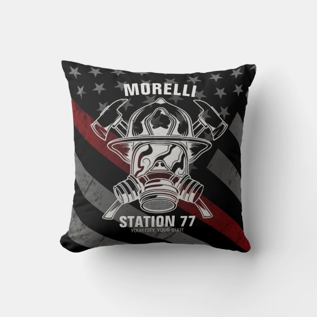 Coussin Nom personnalisé Pompier Station du service d'ince (Recto)
