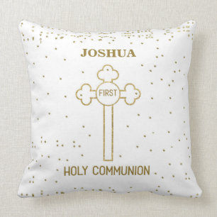 Coussin Nom personnalisé Première Sainte Communion Croix d