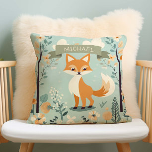 Coussin Nom personnalisé Renard boisé, Garçon Nursery