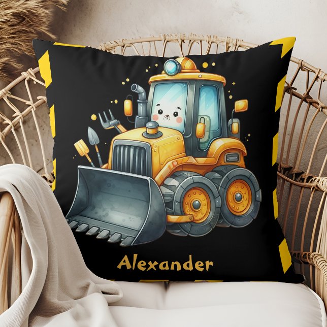 Coussin Nom personnalisé Véhicules de construction Baby Bo (Créateur téléchargé)
