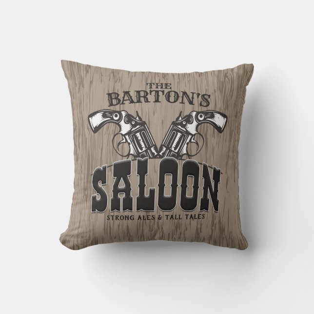 Coussin NOM PERSONNALISÉ Wild West Gun Revolver Saloon (Recto)