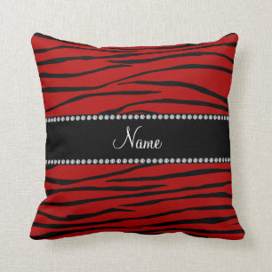 Coussin Nom personnalisé zèbre rouge rayures