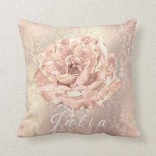 Coussin Nom Rose Gold Flower Pearly Damask Lux Saumon