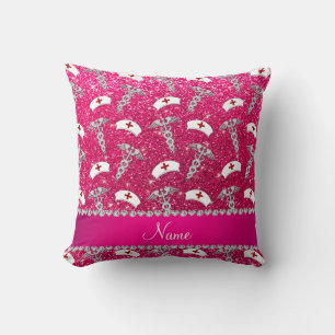 Coussin Nom rose rose parties scintillant infirmière casqu