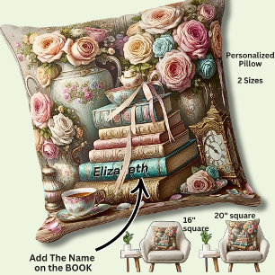 Coussin Nom, Un Bon Livre, Tasse de Thé, Lecteurs