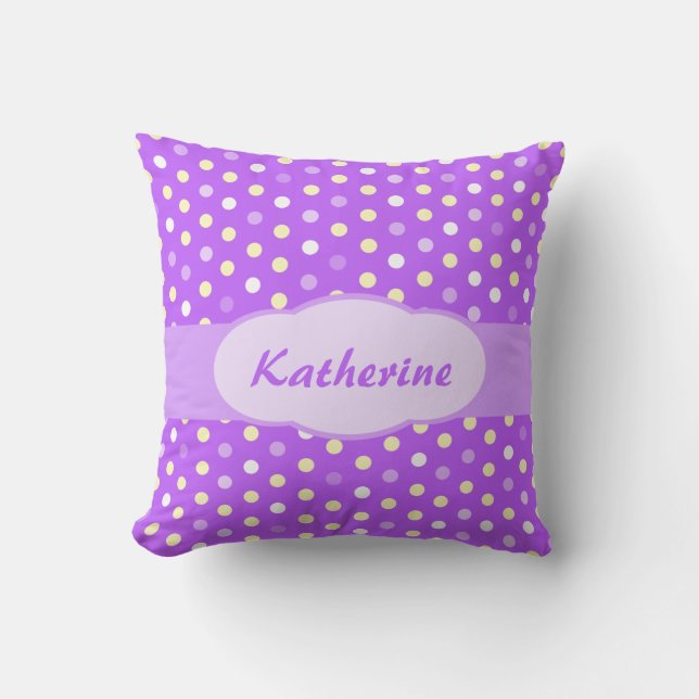 Coussin nommé de point de polka de filles pourpres (Recto)