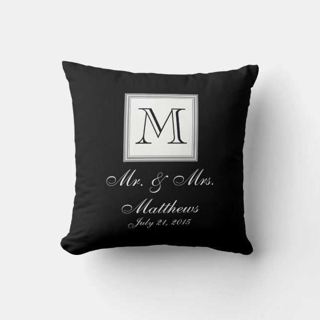 Coussin Noms blancs noirs de monogramme épousant le (Recto)