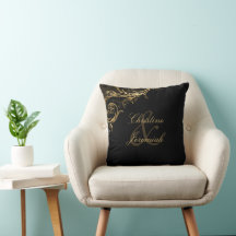 Noms de mariage en damas floral or noir vintage