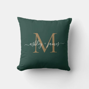 Coussin Noms de script de monogramme d'or élégant Mariage 