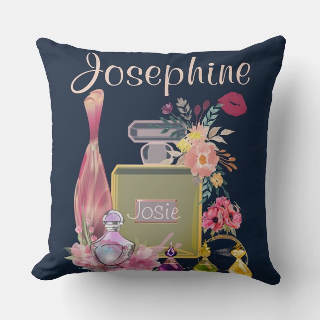 Coussin Noms personnalisés Bouteilles de parfums motif inv (Recto)