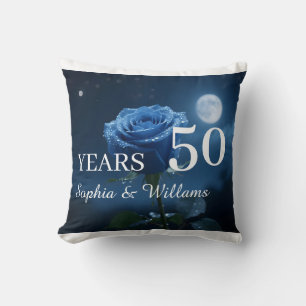 Coussin Noms personnalisés et années spéciales Rose bleue 
