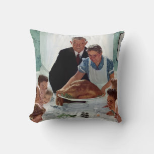 Coussin Norman Rockwell Monogramme Thanksgiving