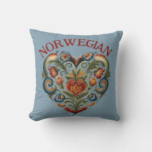 Coussin Norvégien Rosemaling Folk Art Heart