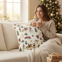 Nostalgic Holiday Toys Watercolor Pattern Beige 