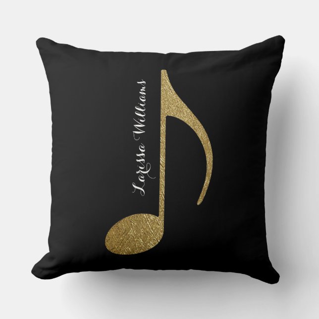 Coussin note musicale avec son nom or & noir (Recto)