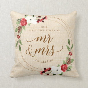 Coussin Notre Premier Noël de Jeunes Mariés Noël Hiver