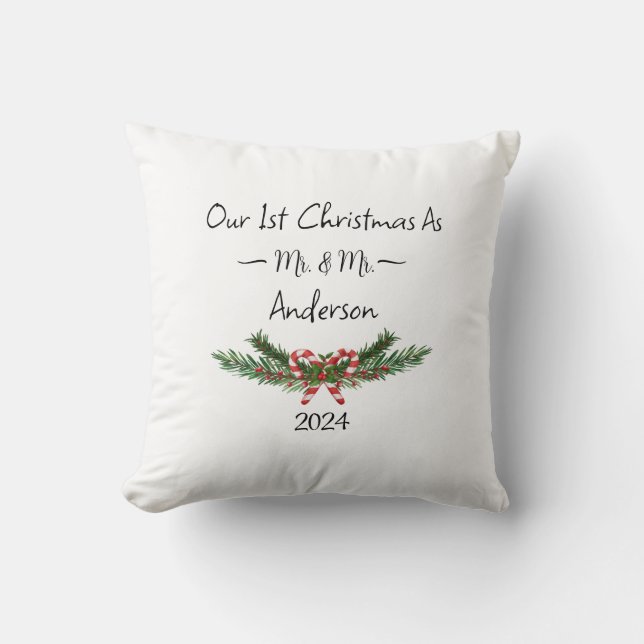 Coussin Notre premier Noël en tant que M. et Mme (Recto)