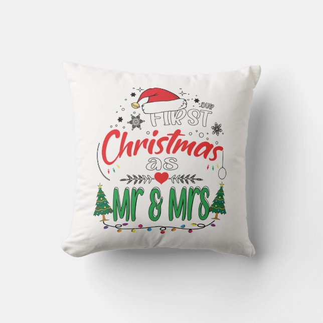 Coussin Notre premier Noël en tant que M. et Mme Matching  (Recto)