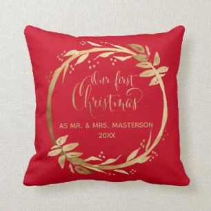 Coussin Notre Premier Noël En Tant Que M. & Mme.   Red Gol