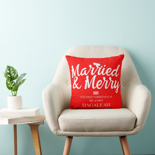 Coussin Notre premier Noël, M. et Mme Newlyhed Merry (Chaise)