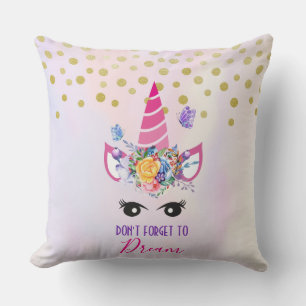 Coussin N'oubliez pas de rêver la licorne rose et la confe