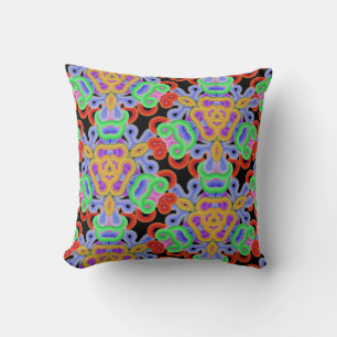 Coussin nouilles, multicolores sur noir