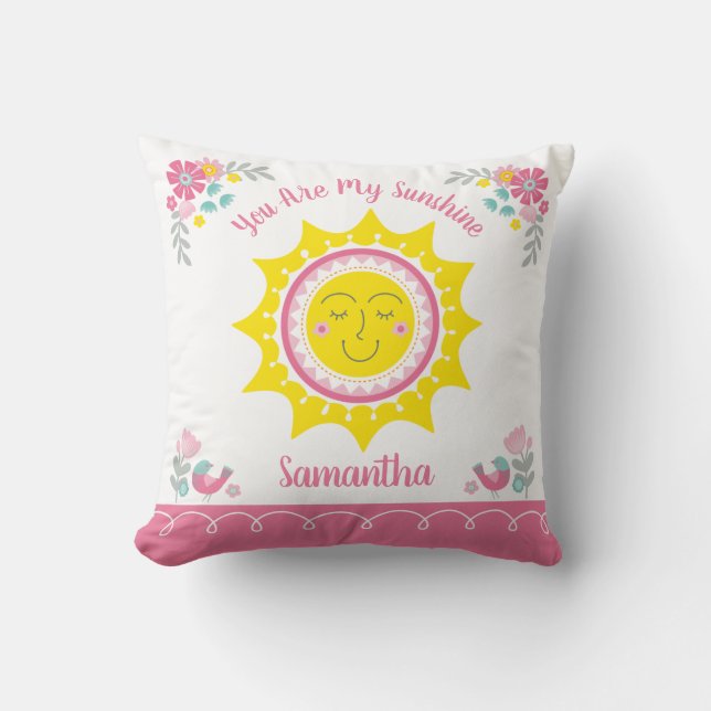 Coussin Nounou Bébé Personnalisée Jaune Rose Mignonne Enso (Recto)
