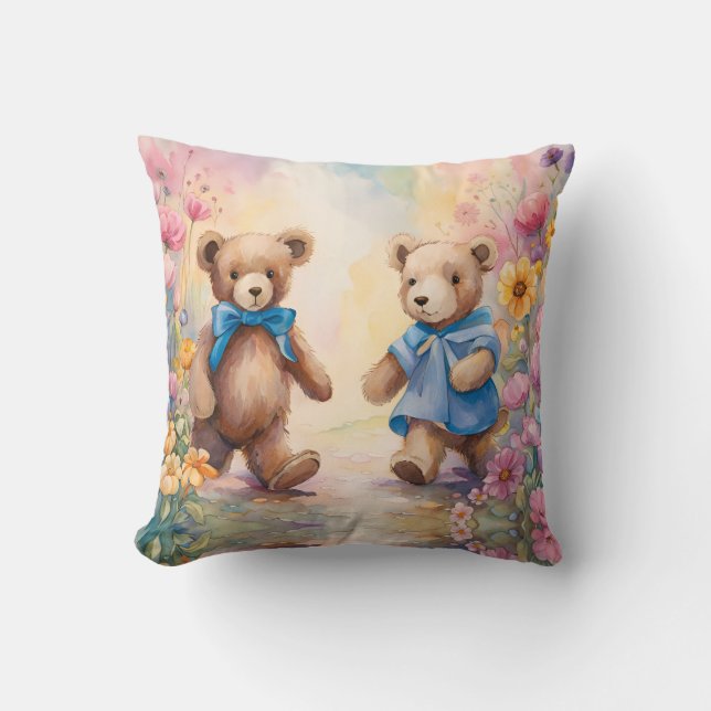 Coussin Nounours dans un jardin pastel (Recto)