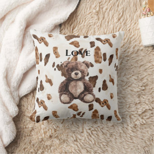 Coussin Nounours en peluche marron chocolat mignon