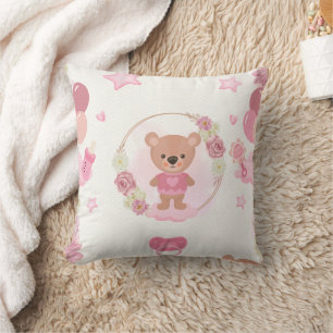 Coussin Nounours en peluche rose bébé