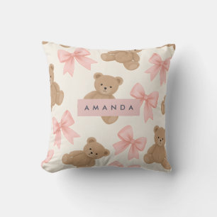 Coussin Nounours mignon personnalisé et motif de noeud ros