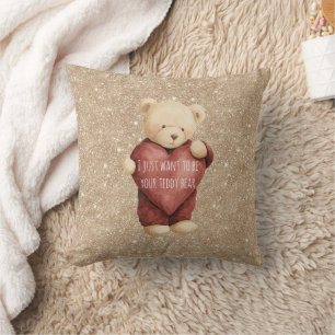 Coussin Nounours Rouge Coeur Paillettes Dorées