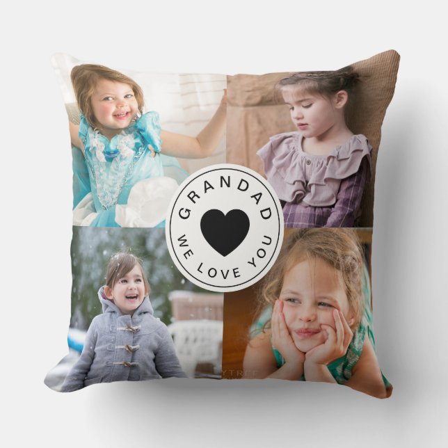 Coussin Nous t'aimons grand-père mignon Black Heart Photo (Recto)
