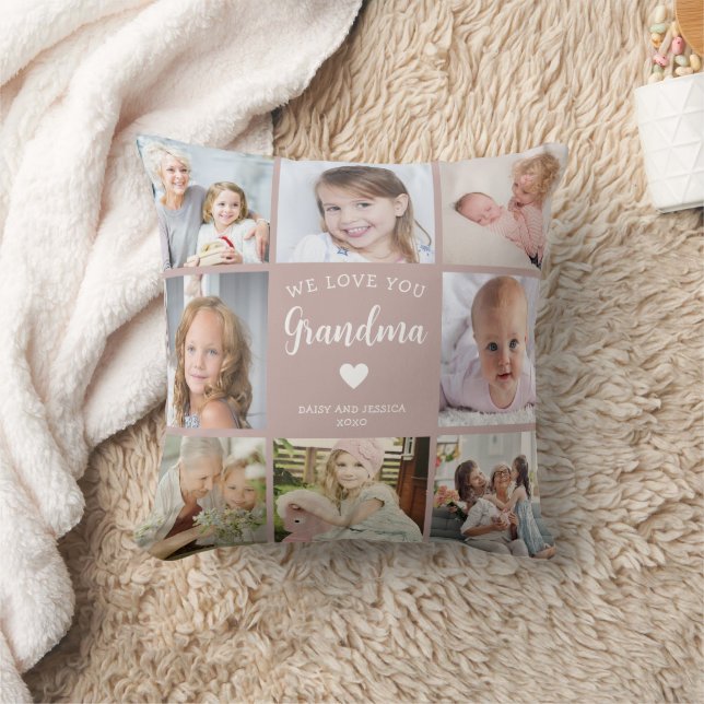 Coussin Nous Vous Aimons Grand-Mère Photo Collage Rose (Couverture)