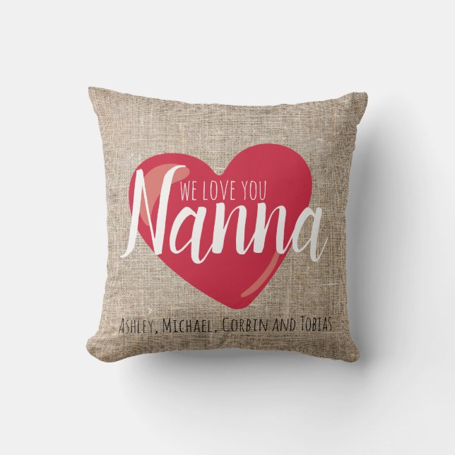 Coussin Nous vous aimons Nanna Faux Burlap Red Heart Custo (Recto)