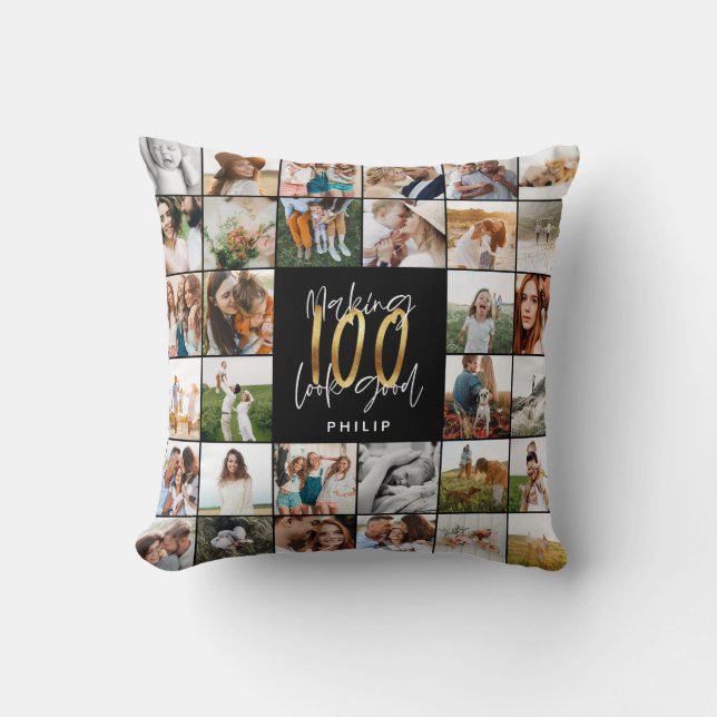 Coussin Nouveau 100e anniversaire multi photo script cadea (Recto)